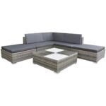 6-Piece Garden Lounge Set with Cushions Poly Rattan Wicker Outdoor Patio Furniture Grey