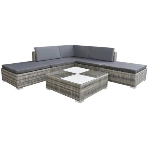 6-Piece Garden Lounge Set with Cushions Poly Rattan Wicker Outdoor Patio Furniture Grey