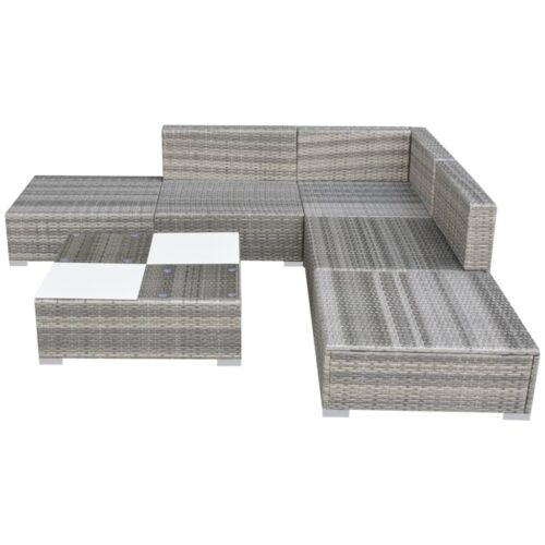 6-Piece Garden Lounge Set with Cushions Poly Rattan Wicker Outdoor Patio Furniture Grey - Image 4