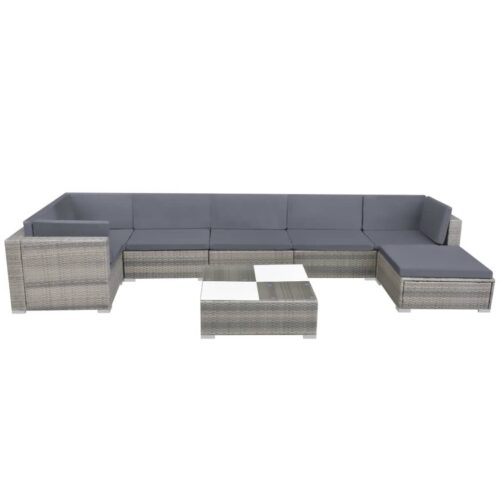 8-Piece Garden Lounge Set with Cushions Poly Rattan Wicker Outdoor Patio Furniture Grey - Image 3