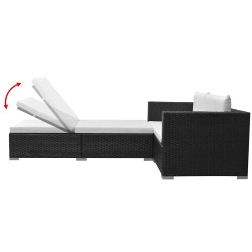3-Piece Garden Lounge Set with Cushions Poly Rattan Wicker Outdoor Patio Furniture Black - Image 4