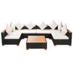 7-Piece Garden Lounge Set with Cushions Poly Rattan Wicker Outdoor Patio Furniture Black