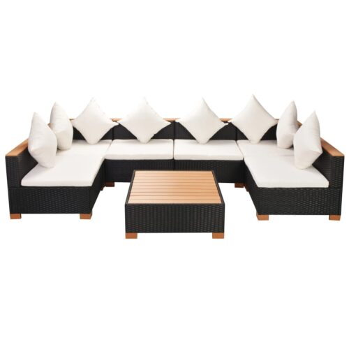 7-Piece Garden Lounge Set with Cushions Poly Rattan Wicker Outdoor Patio Furniture Black