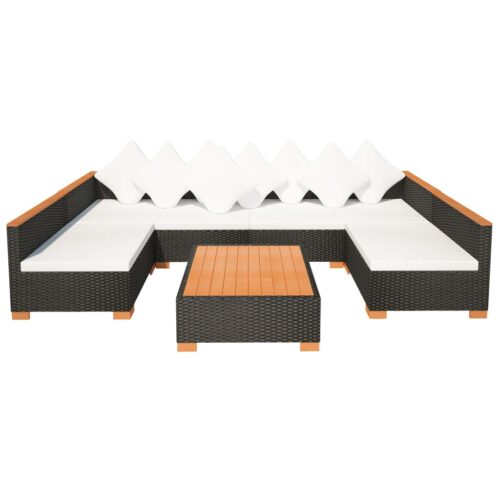 7-Piece Garden Lounge Set with Cushions Poly Rattan Wicker Outdoor Patio Furniture Black - Image 3