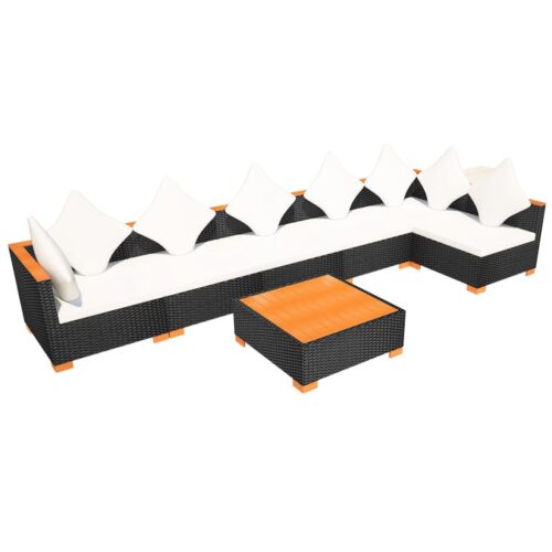 7-Piece Garden Lounge Set with Cushions Poly Rattan Wicker Outdoor Patio Furniture Black - Image 6