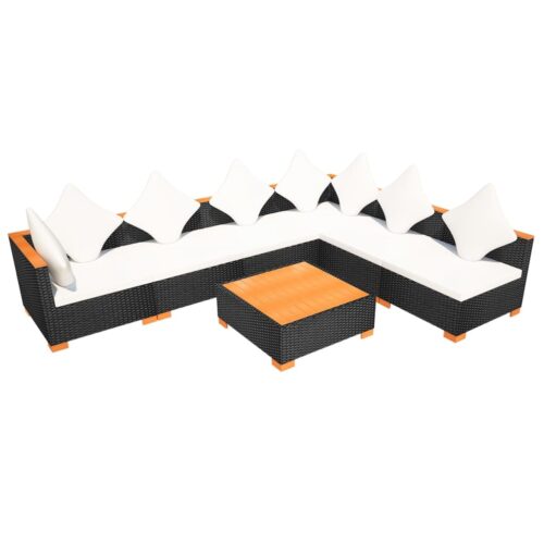 7-Piece Garden Lounge Set with Cushions Poly Rattan Wicker Outdoor Patio Furniture Black - Image 8