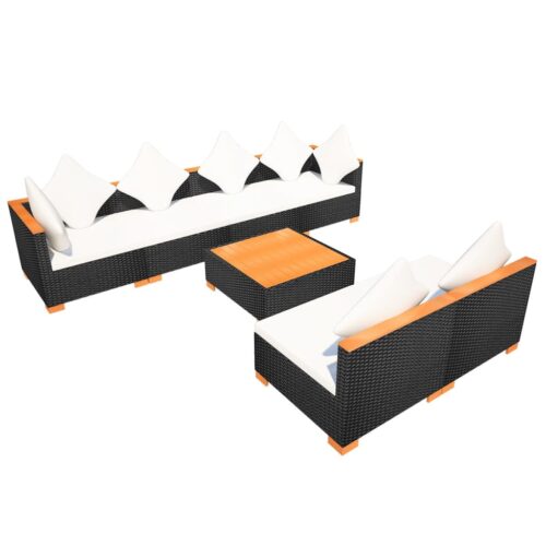 7-Piece Garden Lounge Set with Cushions Poly Rattan Wicker Outdoor Patio Furniture Black - Image 9