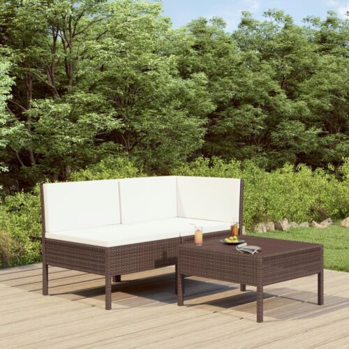 3-Piece Outdoor Sofa Set with Cushions Garden Patio Lounge Chairs Rattan Setting - Image 2