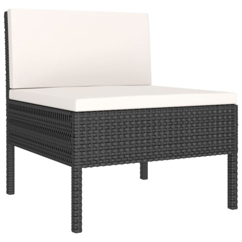3-Piece Garden Lounge Set with Cushions Poly Rattan Wicker Outdoor Patio Furniture Black - Image 4