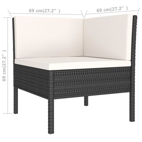 3-Piece Garden Lounge Set with Cushions Poly Rattan Wicker Outdoor Patio Furniture Black - Image 6