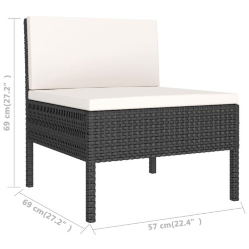 3-Piece Garden Lounge Set with Cushions Poly Rattan Wicker Outdoor Patio Furniture Black - Image 7