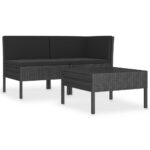 3-Piece Garden Lounge Set with Cushions Poly Rattan Wicker Outdoor Patio Furniture Black