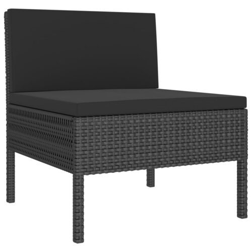3-Piece Garden Lounge Set with Cushions Poly Rattan Wicker Outdoor Patio Furniture Black - Image 4