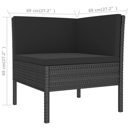 3-Piece Garden Lounge Set with Cushions Poly Rattan Wicker Outdoor Patio Furniture Black - Image 6