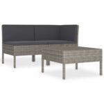 3-Piece Garden Lounge Set with Cushions Poly Rattan Wicker Outdoor Patio Furniture Black