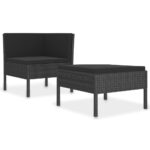 2-Piece Garden Lounge Set with Cushions Poly Rattan Wicker Outdoor Patio Furniture Black