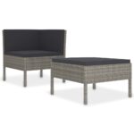 2-Piece Garden Lounge Set with Cushions Poly Rattan Wicker Outdoor Patio Furniture Grey