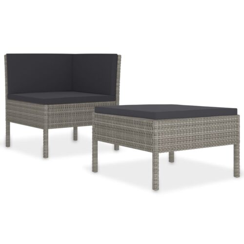 2-Piece Garden Lounge Set with Cushions Poly Rattan Wicker Outdoor Patio Furniture Grey