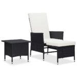 2-Piece Garden Lounge Set with Cushions Poly Rattan Wicker Outdoor Patio Furniture Black