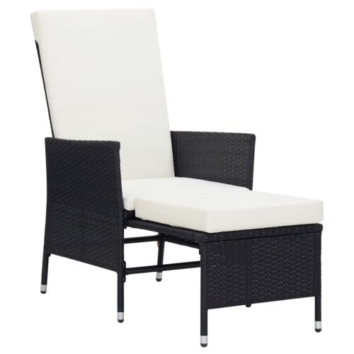 2-Piece Garden Lounge Set with Cushions Poly Rattan Wicker Outdoor Patio Furniture Black - Image 3