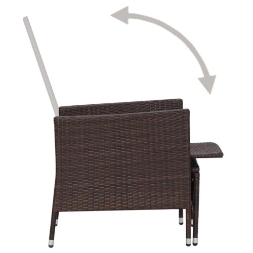 2-Piece Garden Lounge Set with Cushions Poly Rattan Wicker Outdoor Patio Furniture Brown - Image 6