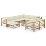 10-Piece Garden Lounge Set with Cream White Cushions Bamboo
