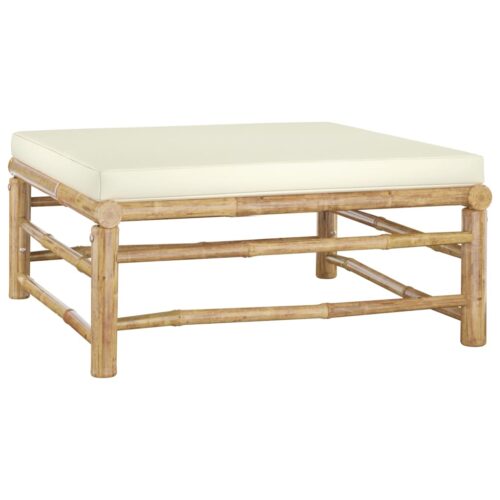 10-Piece Garden Lounge Set with Cream White Cushions Bamboo - Image 8
