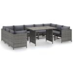 10-Piece Garden Lounge Set with Cushions Poly Rattan Wicker Outdoor Patio Furniture Grey