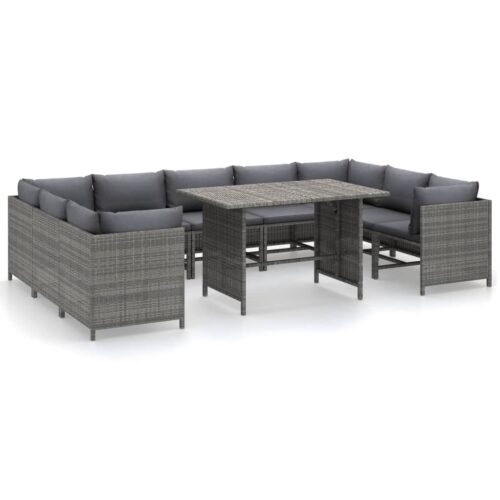 10-Piece Garden Lounge Set with Cushions Poly Rattan Wicker Outdoor Patio Furniture Grey