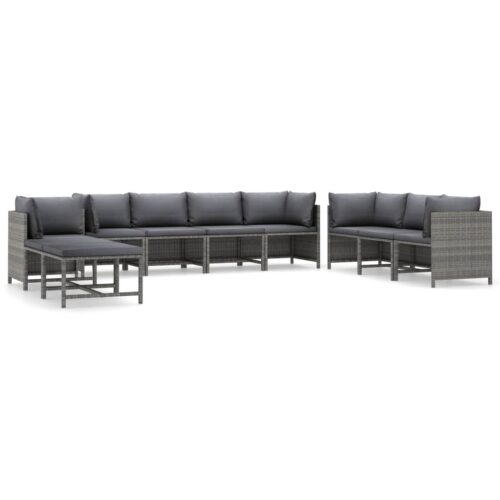 10-Piece Garden Lounge Set with Cushions Poly Rattan Wicker Outdoor Patio Furniture Grey