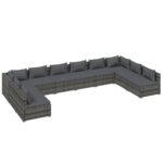 10-Piece Garden Lounge Set with Cushions Poly Rattan Wicker Outdoor Patio Furniture Grey