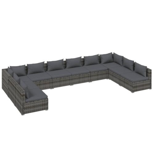 10-Piece Garden Lounge Set with Cushions Poly Rattan Wicker Outdoor Patio Furniture Grey