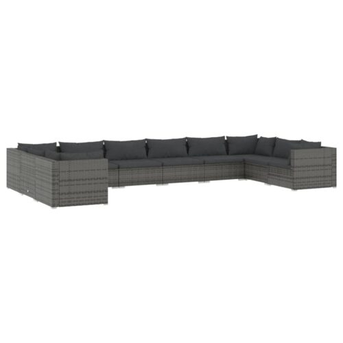 10-Piece Garden Lounge Set with Cushions Poly Rattan Wicker Outdoor Patio Furniture Grey