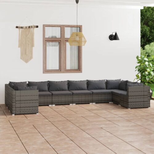 10-Piece Garden Lounge Set with Cushions Poly Rattan Wicker Outdoor Patio Furniture Grey - Image 2