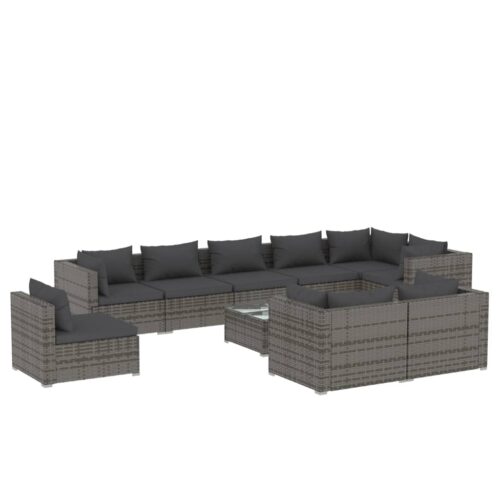 10-Piece Garden Lounge Set with Cushions Poly Rattan Wicker Outdoor Patio Furniture Grey