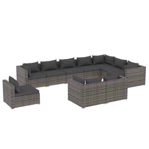 10-Piece Garden Lounge Set with Cushions Poly Rattan Wicker Outdoor Patio Furniture Grey