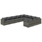 10-Piece Garden Lounge Set with Cushions Poly Rattan Wicker Outdoor Patio Furniture Grey