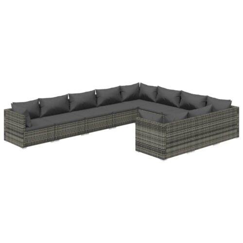 10-Piece Garden Lounge Set with Cushions Poly Rattan Wicker Outdoor Patio Furniture Grey