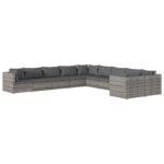 10-Piece Garden Lounge Set with Cushions Poly Rattan Wicker Outdoor Patio Furniture Grey