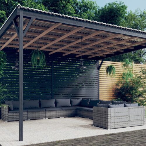 10-Piece Garden Lounge Set with Cushions Poly Rattan Wicker Outdoor Patio Furniture Grey - Image 2