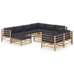 10-Piece Garden Lounge Set with Dark Grey Cushions Bamboo