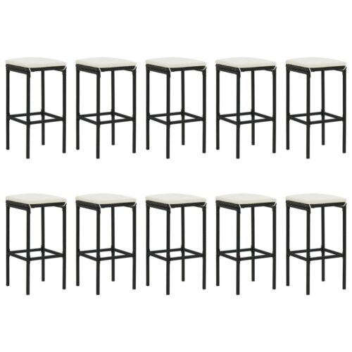 11-Piece Garden Bar Set with Cushions Black Poly Rattan Wicker Outdoor Patio Furniture - Image 4