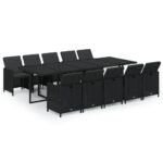 11-Piece Garden Dining Set with Cushions Poly Rattan Wicker Outdoor Patio Furniture Black