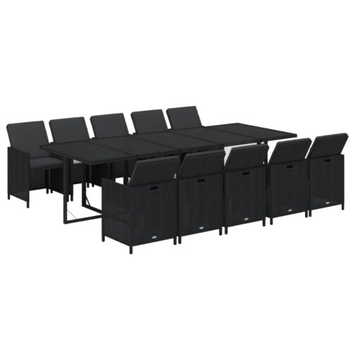 11-Piece Garden Dining Set with Cushions Poly Rattan Wicker Outdoor Patio Furniture Black - Image 3