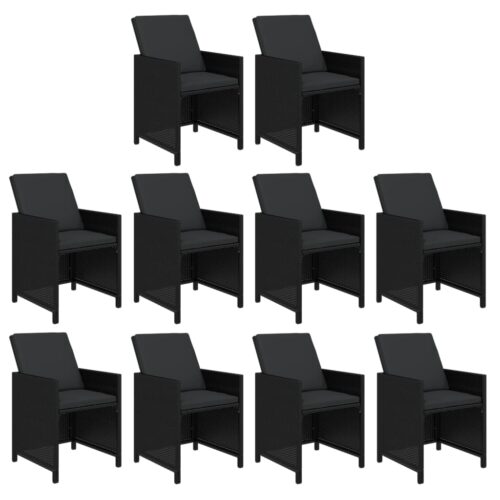 11-Piece Garden Dining Set with Cushions Poly Rattan Wicker Outdoor Patio Furniture Black - Image 4