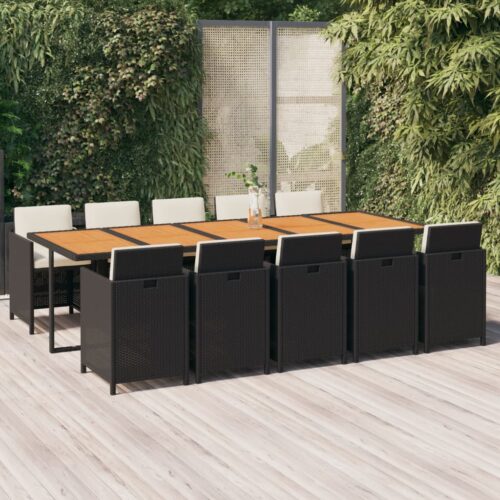 11-Piece Garden Dining Set with Cushions Poly Rattan Wicker Outdoor Patio Furniture Black - Image 2