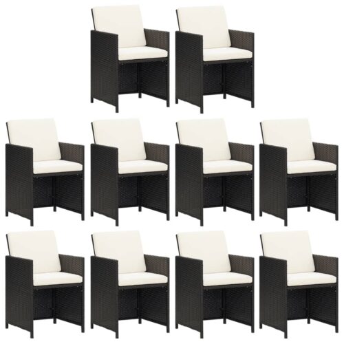 11-Piece Garden Dining Set with Cushions Poly Rattan Wicker Outdoor Patio Furniture Black - Image 4