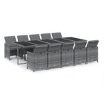 11-Piece Garden Dining Set with Cushions Poly Rattan Wicker Outdoor Patio Furniture Grey