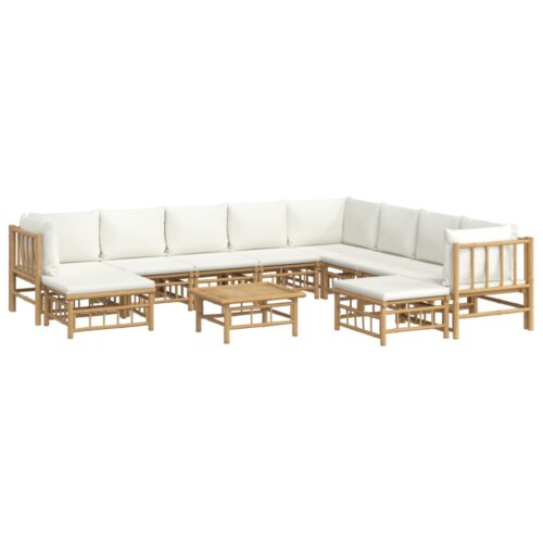 11-Piece Garden Lounge Set with Cream White Cushions Bamboo - Image 3