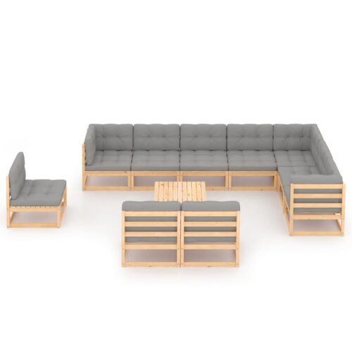 11-Piece Garden Lounge Set with Cushions Pine Wood Outdoor Patio Furniture - Image 2